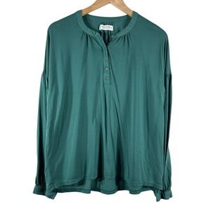 Lucky Brand Womens Henley Blouse Pine Green Tencel Long Sleeve Top Medium